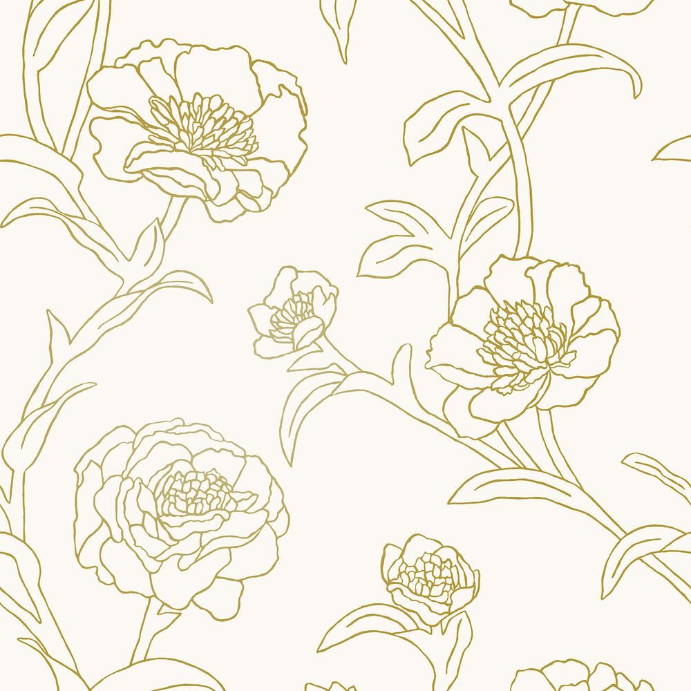Peonies Gold Leaf Self-Adhesive Removable Wallpaper