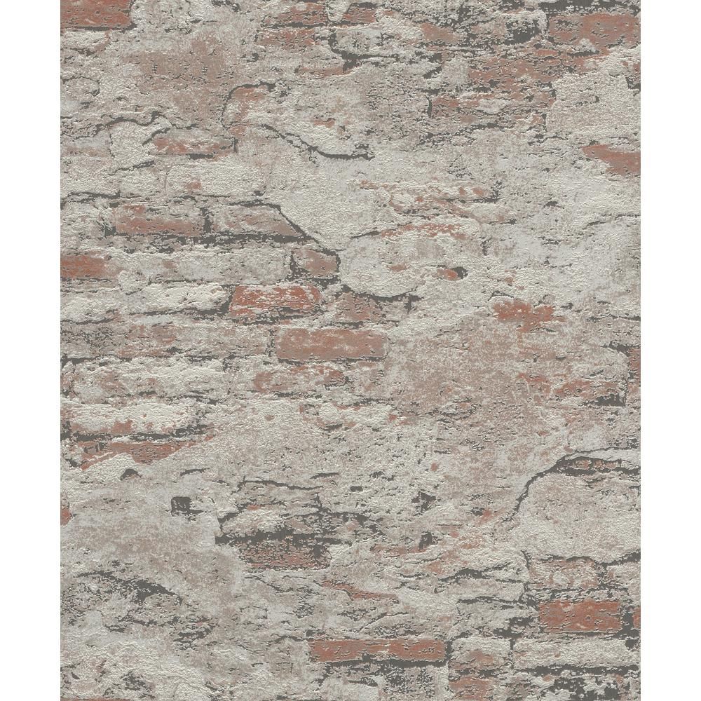 Rasch 8 in. x 10 in. Templier Brown Distressed Brick Wallpaper Sample