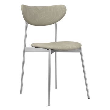 Modern Petal Fully Upholstered Dining Chair, Painted Curves, Taupe, Chrome