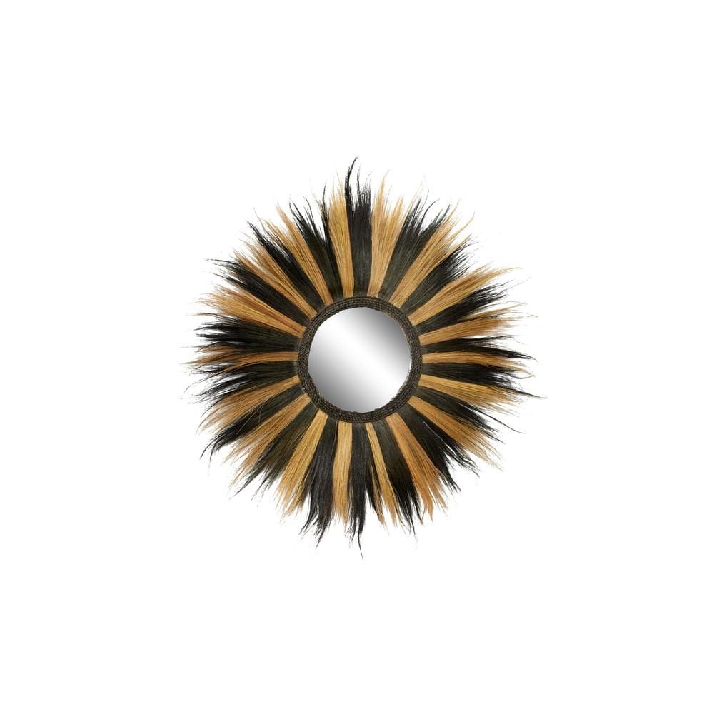 Round Striped Black and Gold Grass Wall Mirror