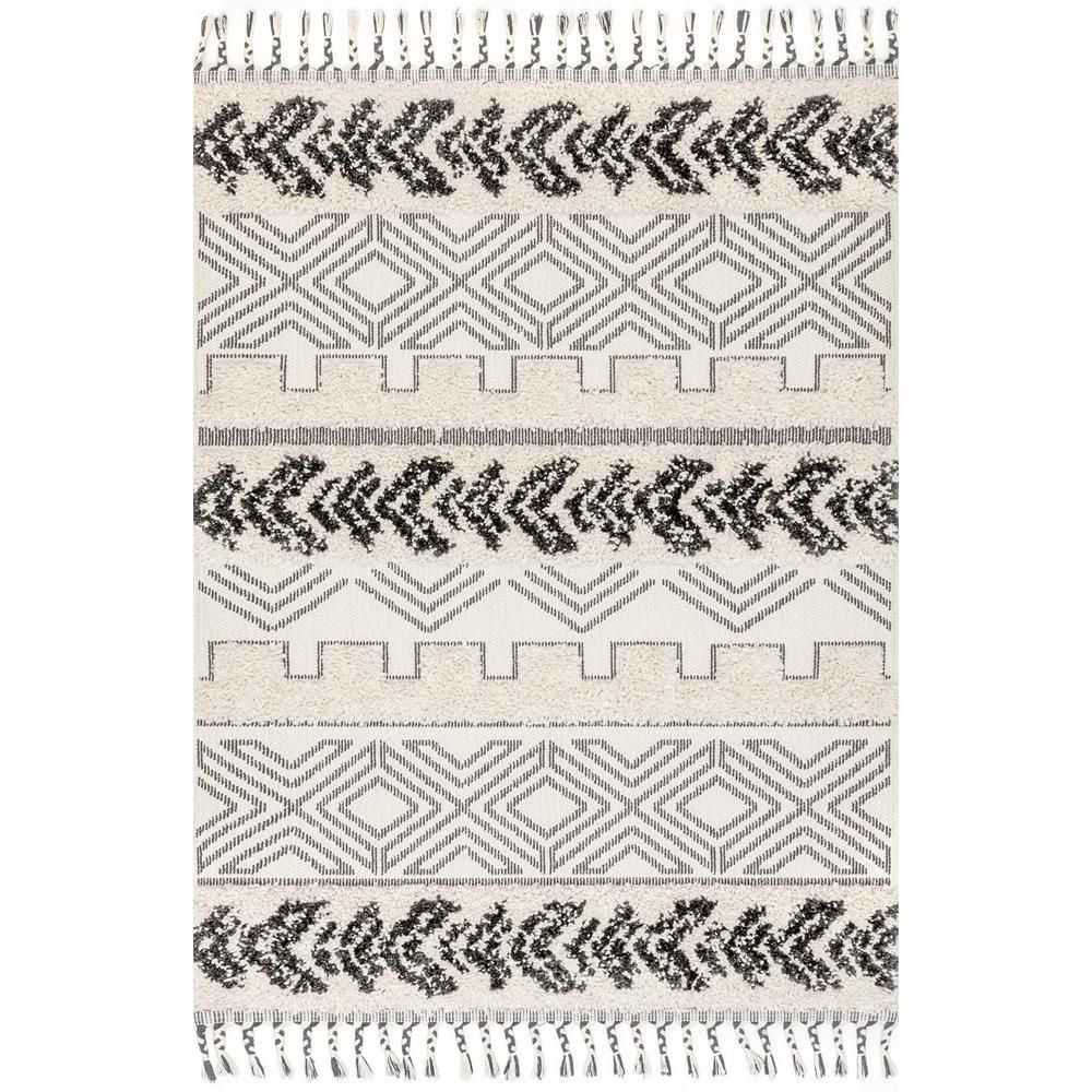 nuLOOM Zuri Shaggy Banded Tribal Light Gray 8 ft. x 10 ft. Area Rug ...