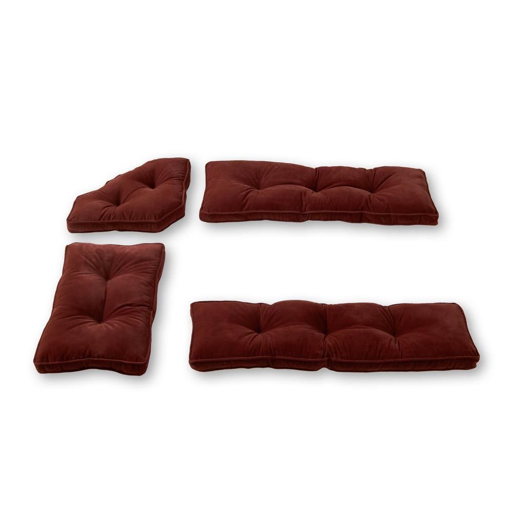 Greendale Home Fashions Hyatt Burgundy 4-Piece Microfiber Kitchen Nook Cushion Set, Red