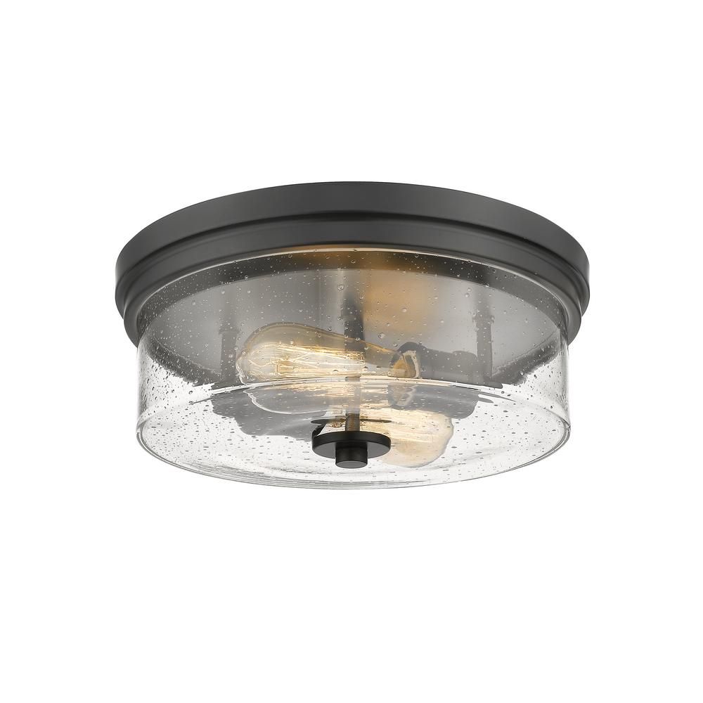 Filament Design 12 in. 2-Light Matte Black Flush Mount with Clear Seedy Shade