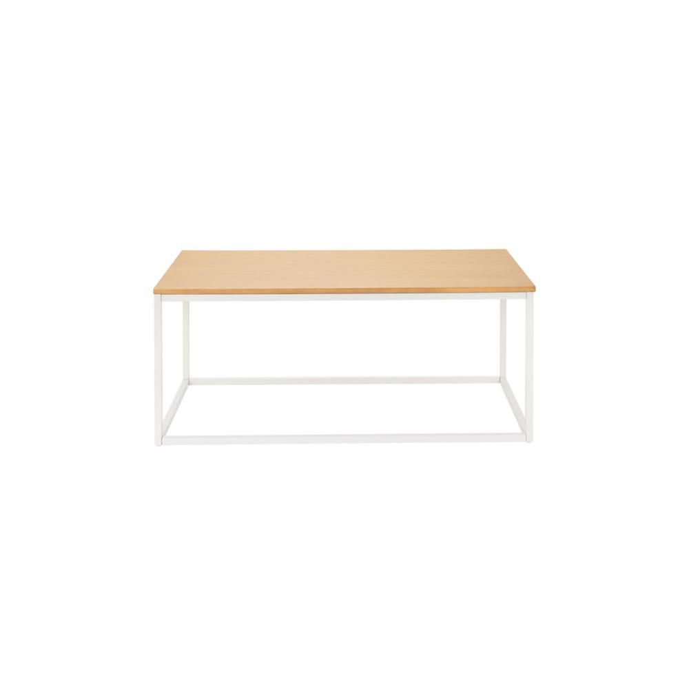 StyleWell Donnelly Rectangular White Metal Coffee Table with Natural Wood Finish Top (41.9 in. W x 17.51 in. H), White Metal/Natural Top