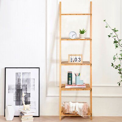 5 Tier Ladder Shelf Modern Bamboo, Leaning Ladder Bookcase Wayfair