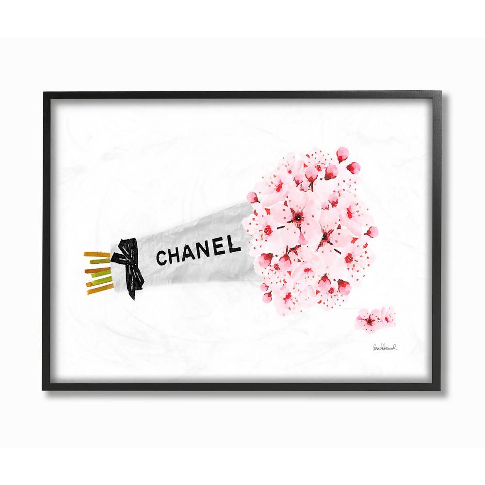The Stupell Home Decor Collection 16 in. x 20 in. "Fashion Chanel Wrapped Cherry Blossoms" by Amanda Greenwood Framed Wall Art, Multi-Color