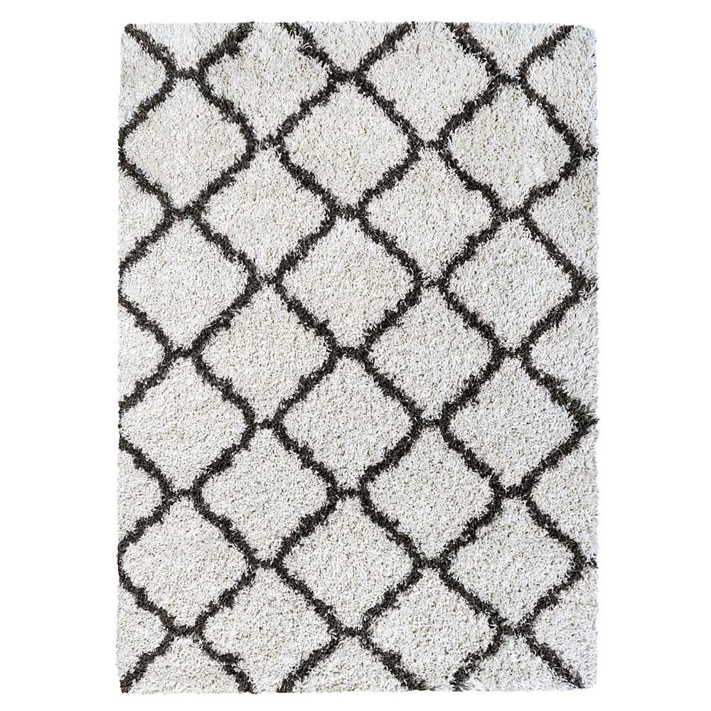Gertmenian & Sons Clarion Tangier Ivory with Gray Diamond Shag 9 ft. x 12 ft. Trellis Indoor Area Rug