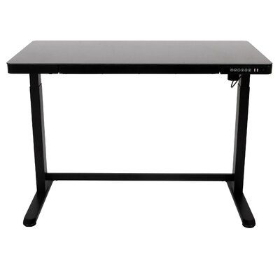 Jefferson Electric Stand Up Desk Workstation With Glass Desktop 47 37 X 23 75 Height Adjustable Standing Desk And Built In Ergonomic Memory Controller Keypad Black Wayfair Havenly