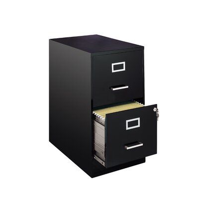 Space Solutions 22" Deep 2 Drawer Metal File Cabinet With Ball Bearing Slides, Black