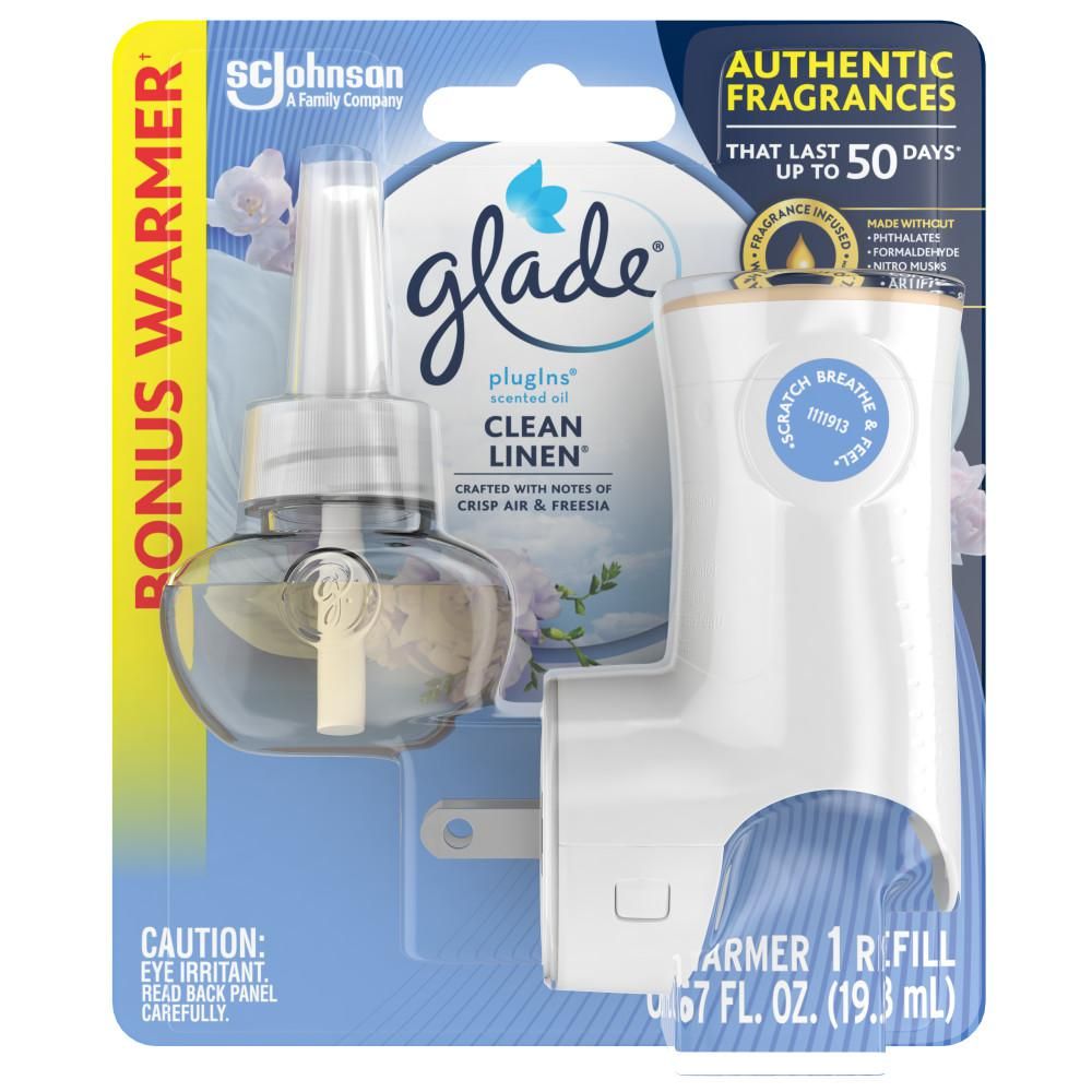 Glade 0.67 fl. oz. Clean Linen Scented Oil Plug In Air Freshener, Clear