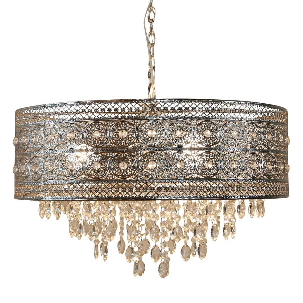 River of Goods Brielle 3-Light Silver Chandelier with Polished Nickel and Crystal Shade