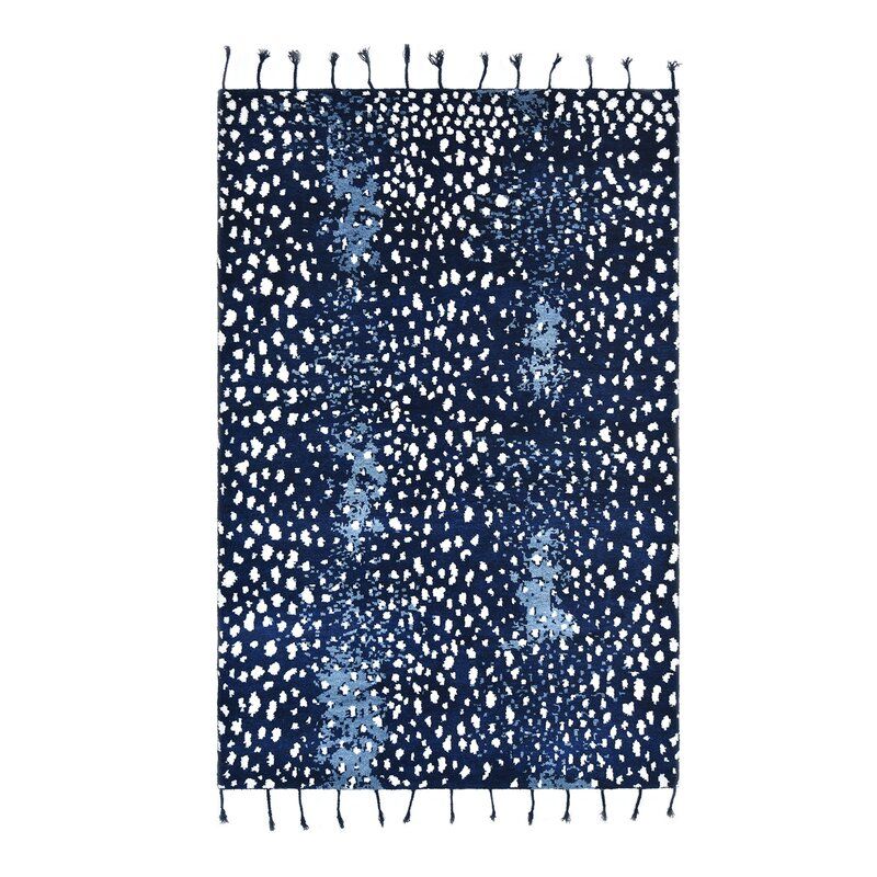 Solo Rugs Louis Animal Print Hand Knotted Cotton/Wool White/Black/Navy Area Rug Rug Size: Rectangle 9' x 12'