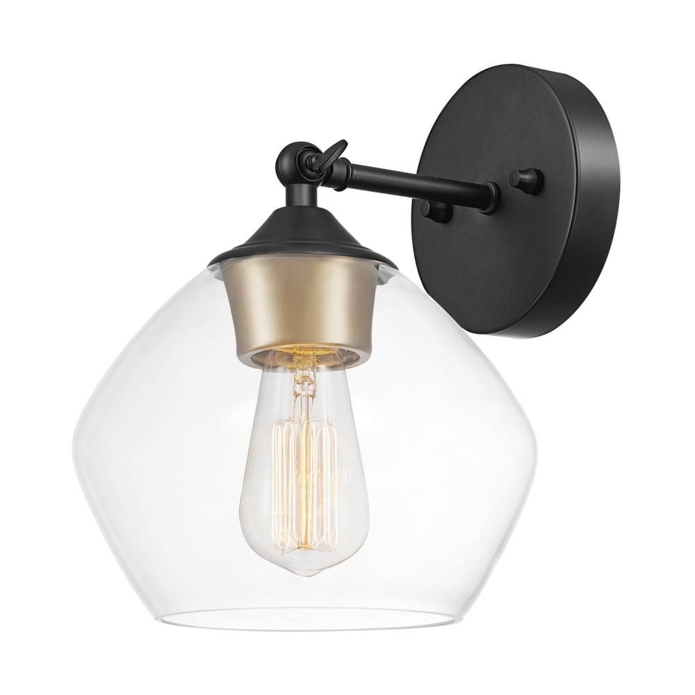 Globe Electric Harrow 1-Light Matte Black Wall Sconce with Clear Glass Shade