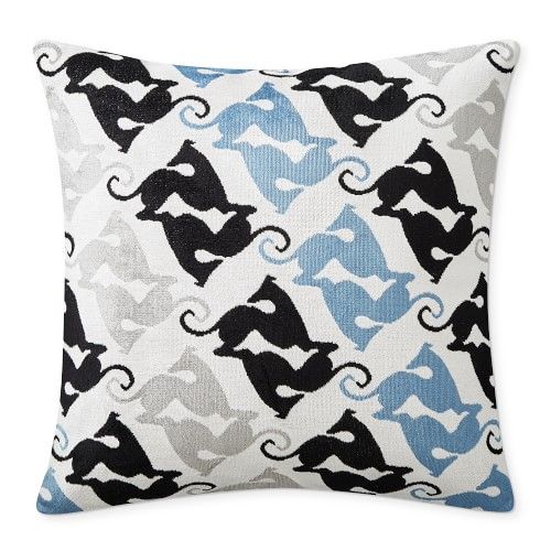 Greyhound Velvet Jacquard Pillow Cover, 22" x 22", Blue