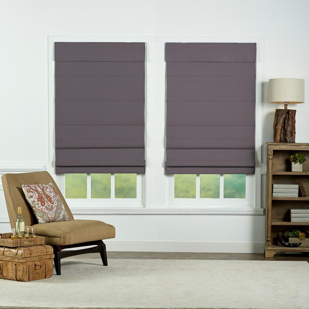 Perfect Lift Window Treatment Gray Insulating Cordless Cotton Roman Shade - 26 in. W x 72 in. L