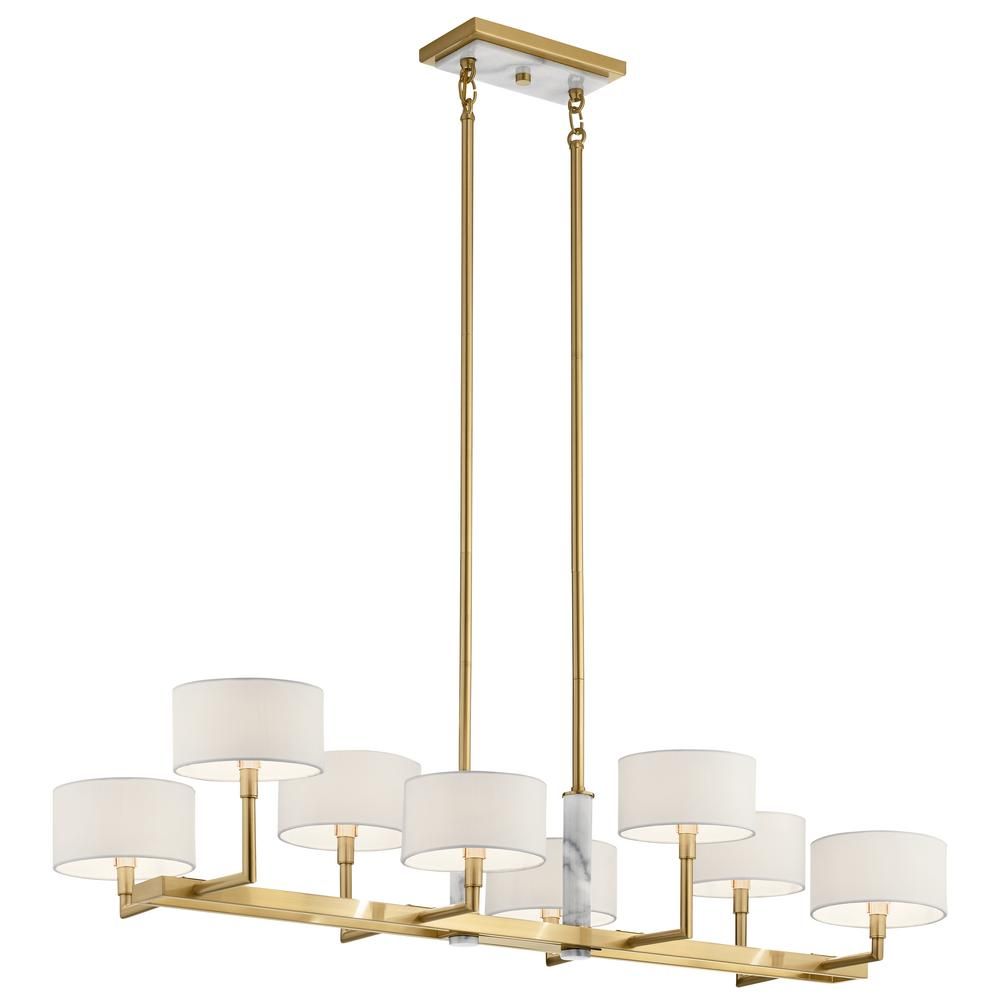 KICHLER Laurent 8-Light Champagne Gold Linear Chandelier with White Fabric Shade