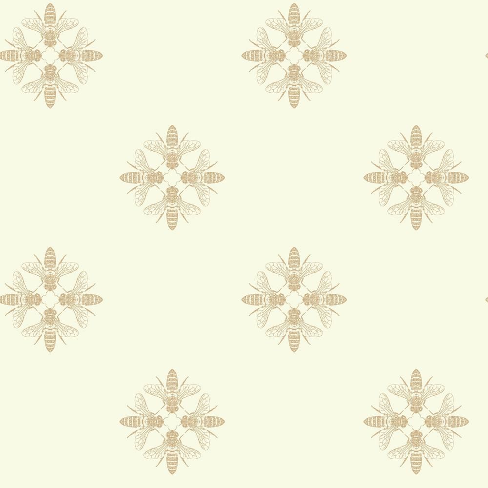 56 sq. ft. Outdoors in Honey Bee Wallpaper, Gold/Ivory
