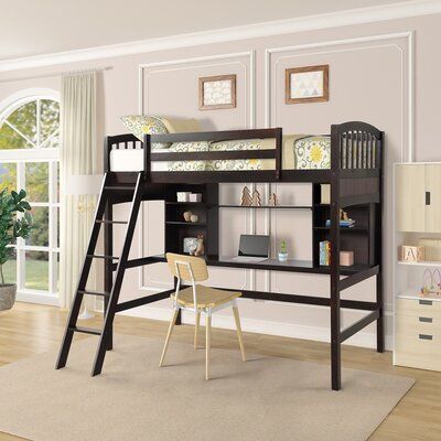 Twin Size Loft Bed With Storage Shelves, Espresso Twin Size Loft Bed