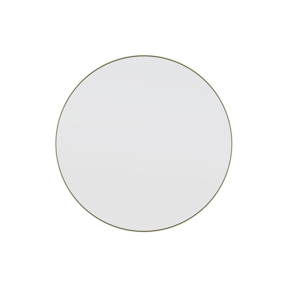Glass Warehouse 32 in. x 32 in. Round Stainless Steel Framed Wall Mirror in Satin Brass