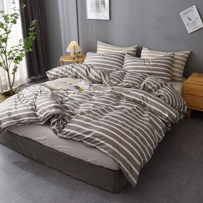 2 Pieces Grey Duvet Cover Striped Set, Wayfair Twin Size Bedding
