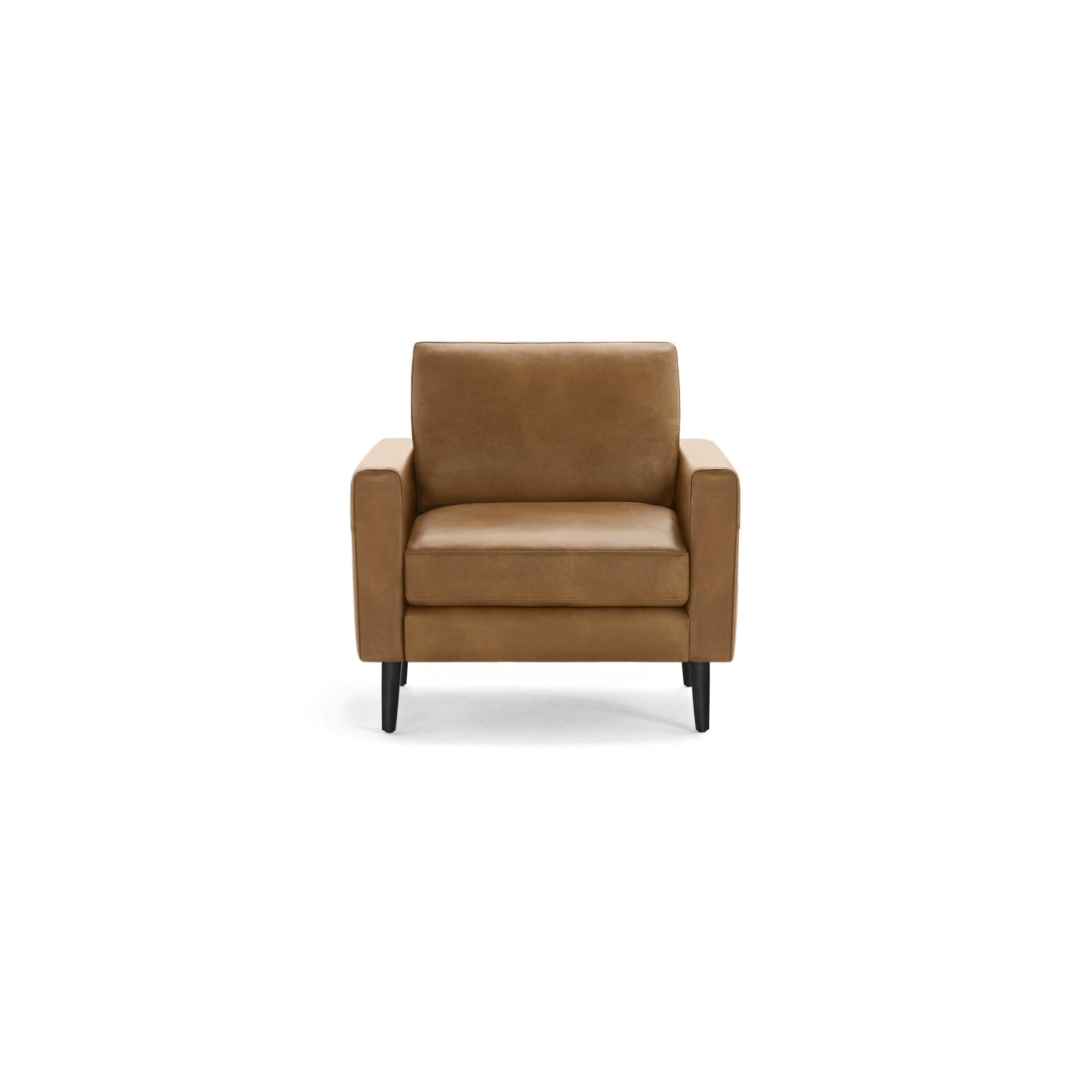 The Block Nomad Leather Armchair in Camel, Ebony Legs