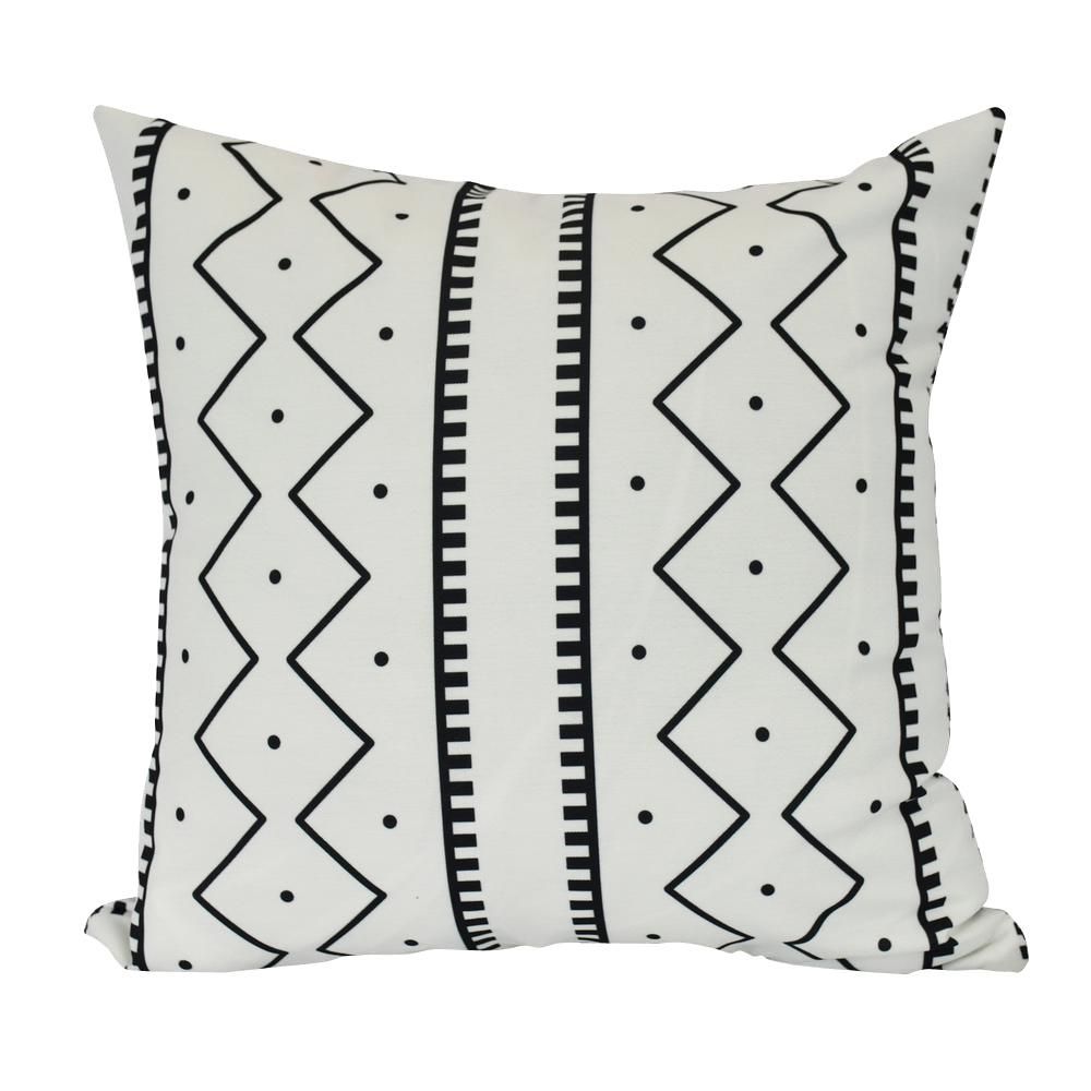 E by Design 16 in. Mudcloth Geometric Print Decorative Pillow, Beige/Ivory