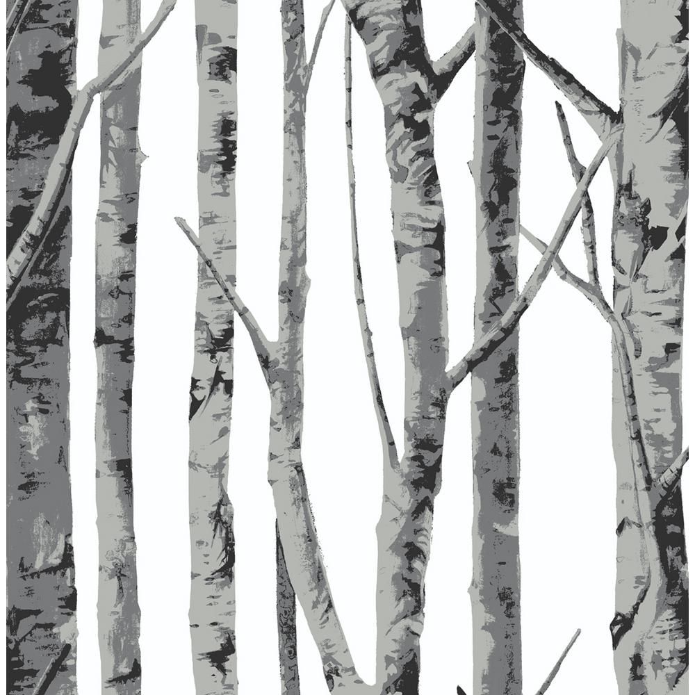 NextWall Monochrome Birch Trees Peel and Stick Wallpaper 30.75 sq. ft.