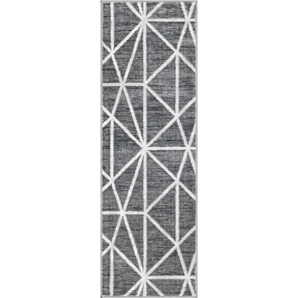 Unique Loom Matrix Trellis Geometric Dark Gray 2 ft. x 6 ft. Runner Rug, Ivory