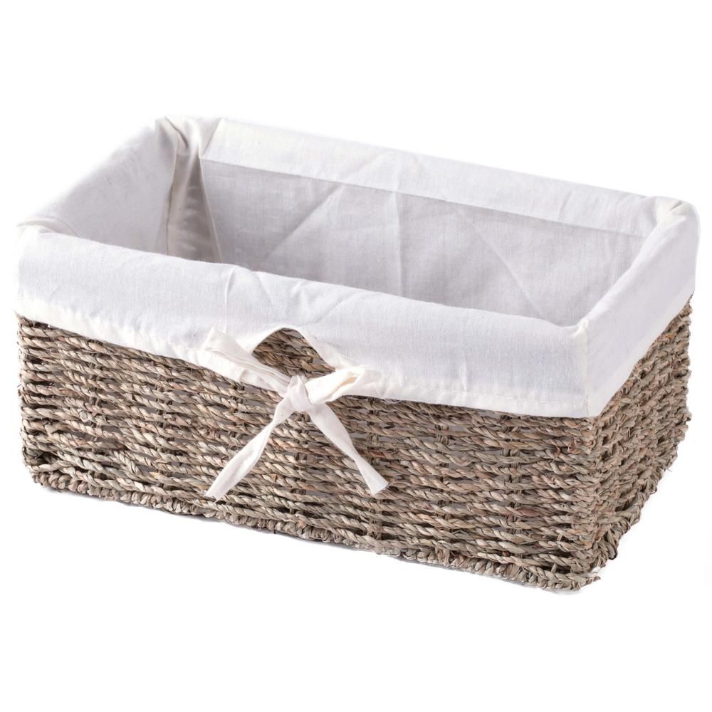 12 in. W x 6.5 in. D x 5.3 in. H Seagrass Shelf Basket Lined with White Lining, Natural