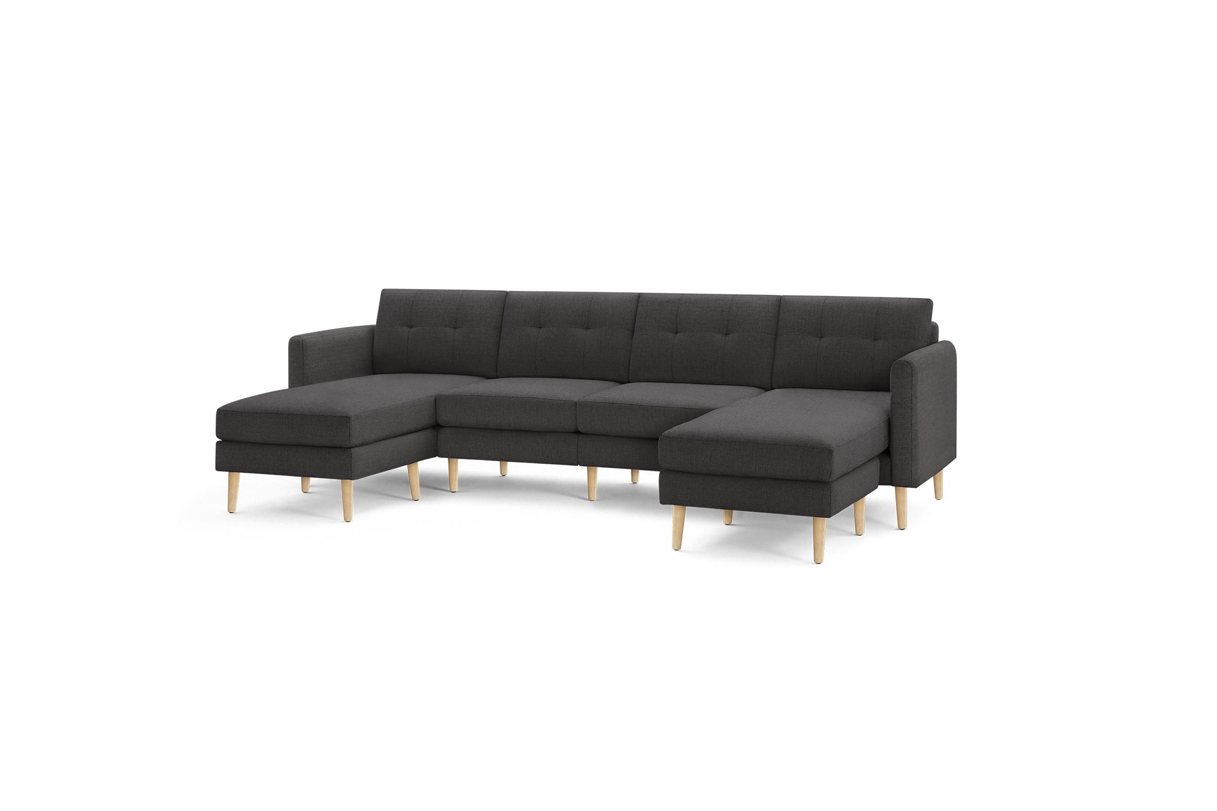 The Arch Nomad Double Chaise Sectional in Charcoal, Oak Legs