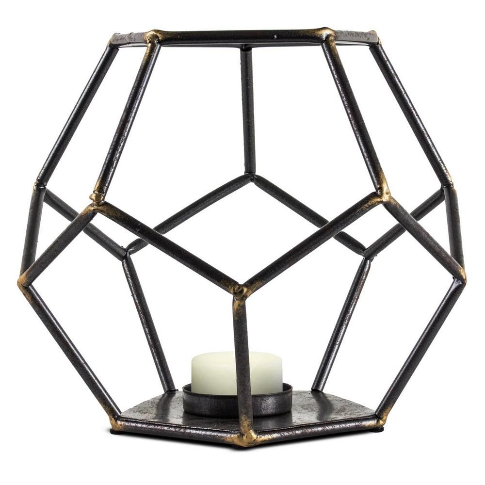 Geometric Hexagon Metal Candle Holder, Grays