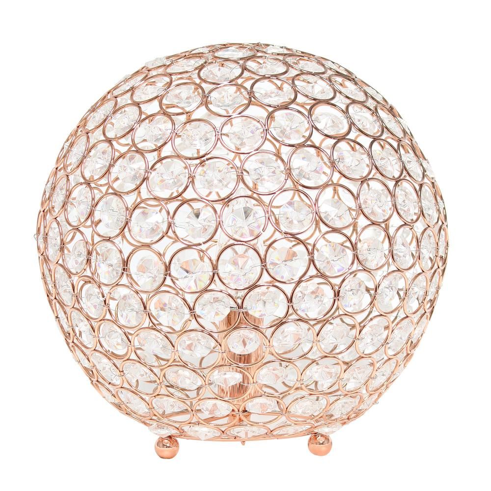 Elegant Designs 10 in. Rose Gold Crystal Ball Sequin Table Lamp
