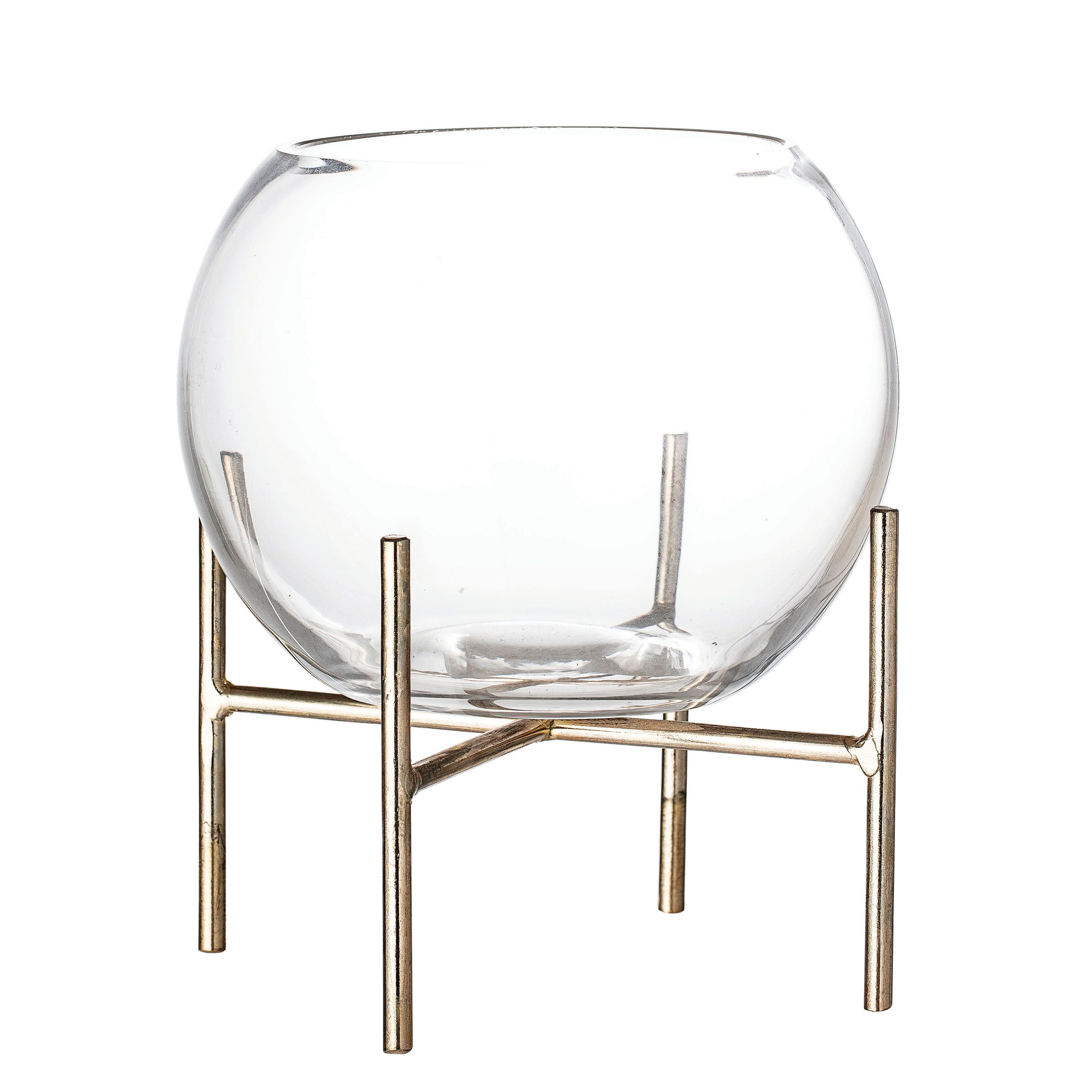 Clear Glass Ball Shaped Vase on Gold Metal Holder (Set of 2 Pieces)