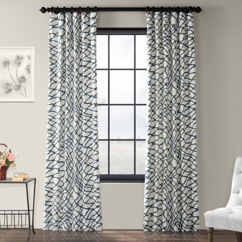 Exclusive Fabrics & Furnishings Ellis Blue Room Darkening Printed Cotton Twill Curtain - 50 in. W x 84 in. L