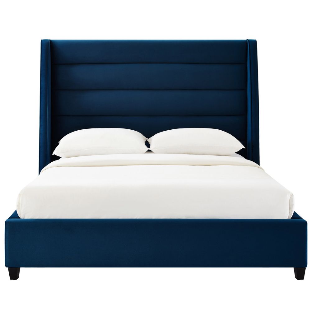 Sophia Modern Classic Blue Velvet Upholstered Channel Tufted Bed - Queen