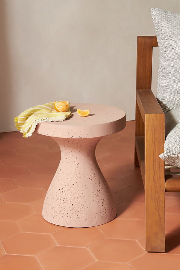 Concrete Hourglass Indoor/Outdoor Side Table By Anthropologie in Purple
