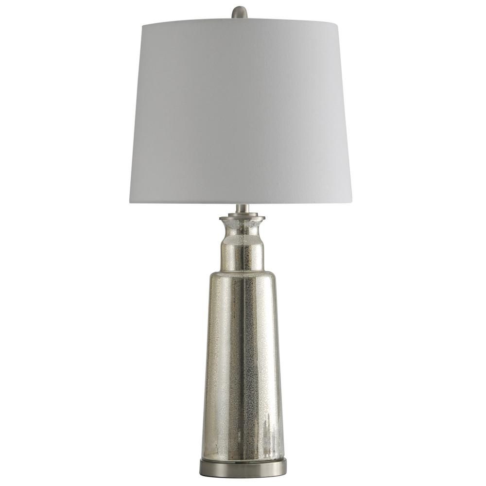 StyleCraft 33 in. Mercury Table Lamp with White Hardback Fabric Shade