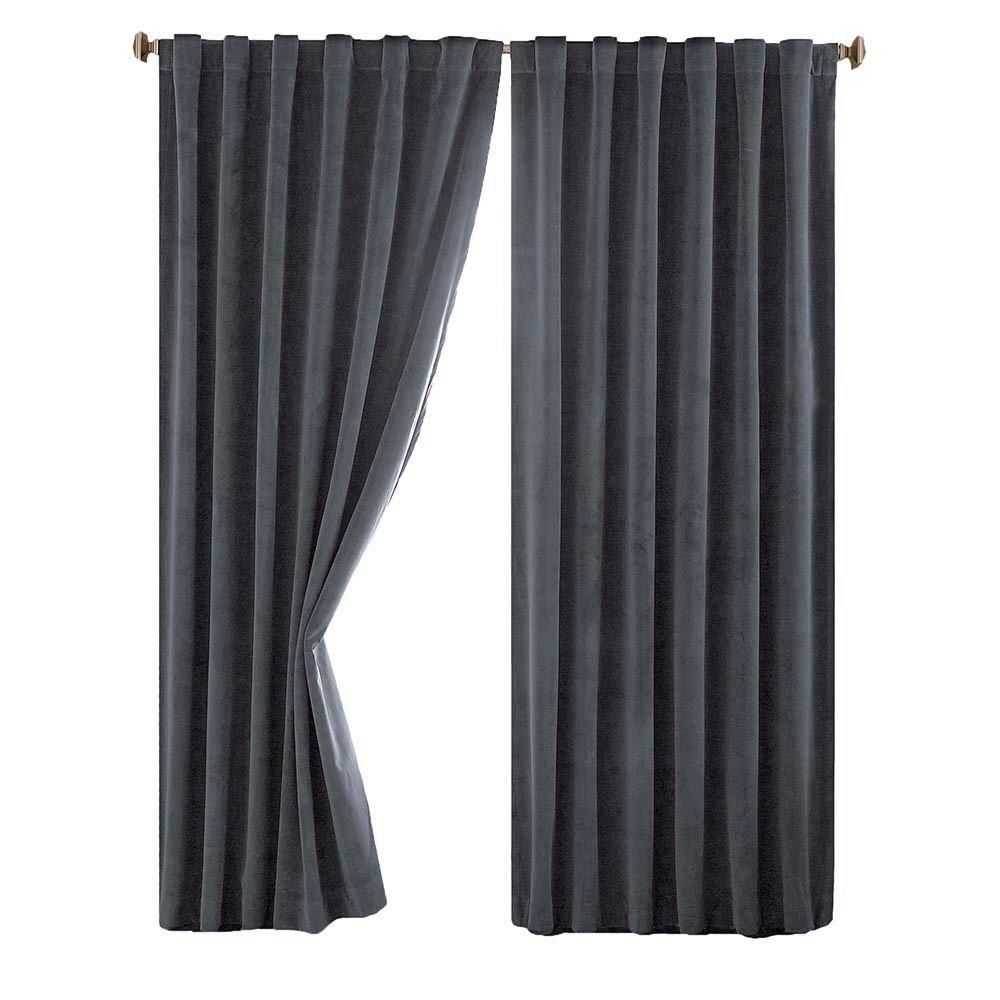 Absolute Zero Total Blackout Stone Blue Faux Velvet Curtain Panel, 95 in. Length