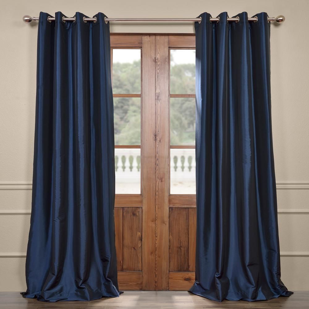 Exclusive Fabrics & Furnishings Navy Blue Grommet Blackout Faux Silk Taffeta Curtain - 50 in. W x 96 in. L