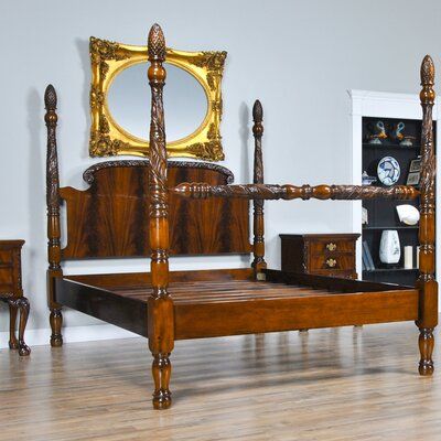 Extra-Long Twin Solid Wood Low Profile Storage Four Poster Bed