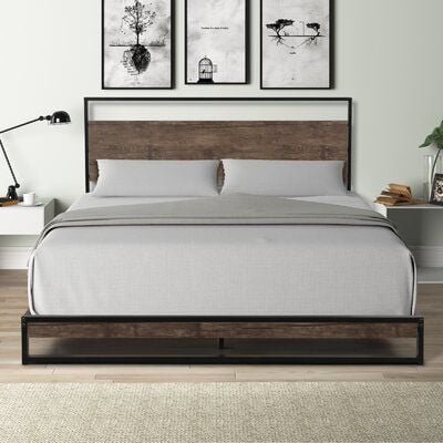 Queen Metal Bed Frame With Wood Slats, Queen Metal Bed Frame With Wooden Slats