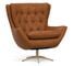 Wells Leather Swivel Armchair with Brass Base, Polyester Wrapped Cushions, Statesville Caramel