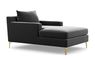 Sloan Chaise Chaise Lounge with Grey Narwhal Fabric, extended chaise, and Brass Plated legs