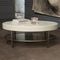 Dazarian Modern Ivory Leather Wrapped Oval Shelve Coffee Table