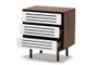 Meike Mid-Century Modern Two-Tone Walnut Brown and White Finished Wood 3-Drawer Nightstand