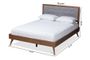 Ines Mid-Century Modern Light Grey Fabric Upholstered Walnut Brown Finished Wood King Size Platform Bed