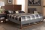 Allegra Mid-Century Modern Dark Grey Fabric Upholstered and Ash Walnut Brown Finished Wood King Size Platform Bed