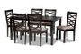 Lanier Modern and Contemporary Sand Fabric Upholstered Dark Brown Finished Wood 7-Piece Dining Set