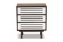 Meike Mid-Century Modern Two-Tone Walnut Brown and White Finished Wood 3-Drawer Nightstand