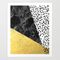 Mele - Gold Abstract Painting Art Decor Dorm College Trendy Hipster Foil Glitter Black And White Dot Art Print by Charlottewinter - MEDIUM